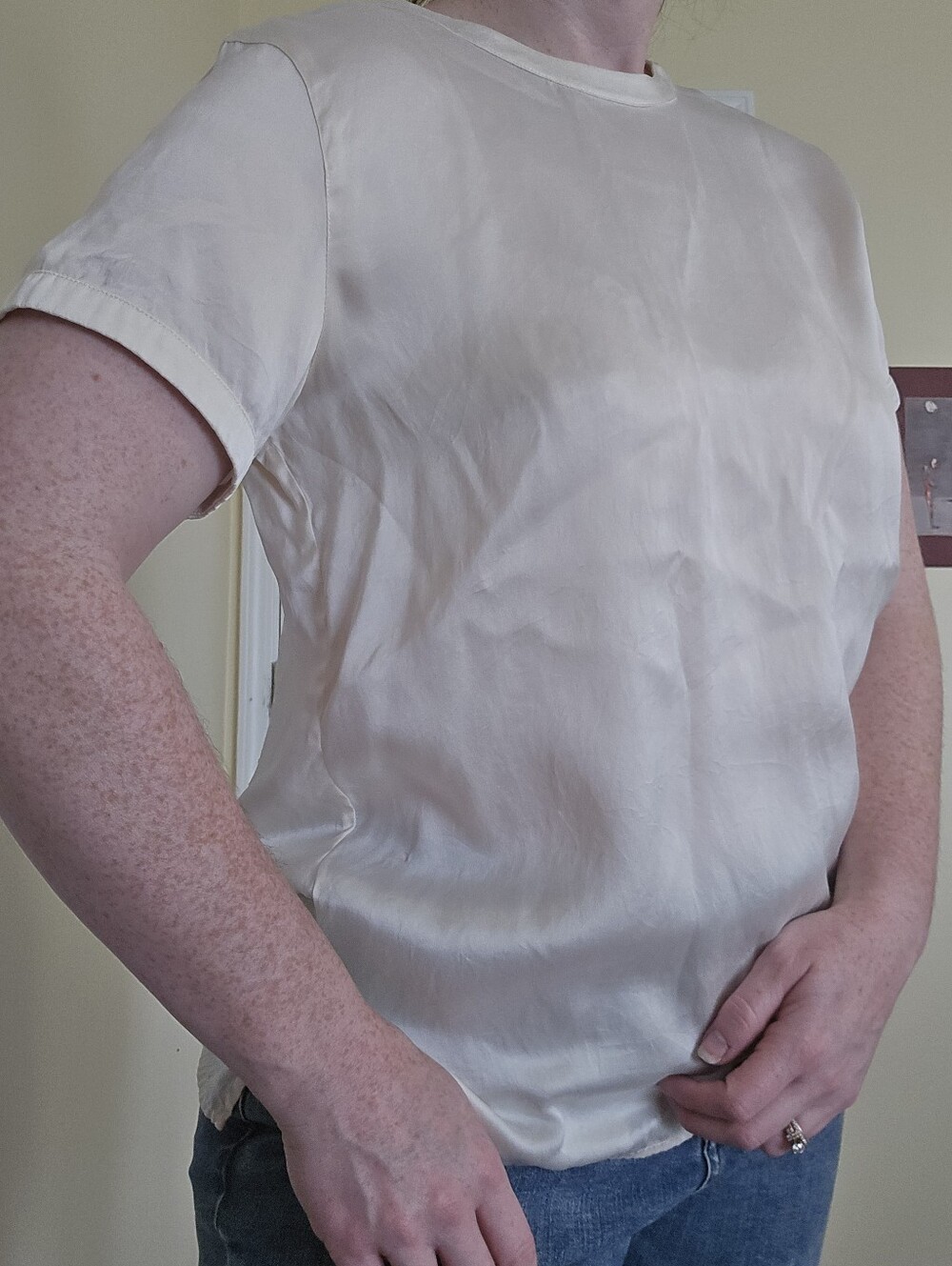 Rena Rowan Saville Vintage Silk Pearl Cream Short-Sleeve Top Tee